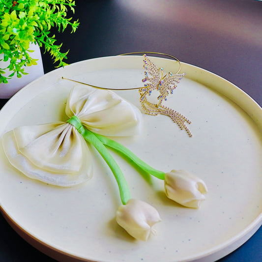 Hair Cuddles Tulip Bow Hair Clip with Butterfly Crystal Hairband | Premium Party Wear Hair Accessory for Women & Girls