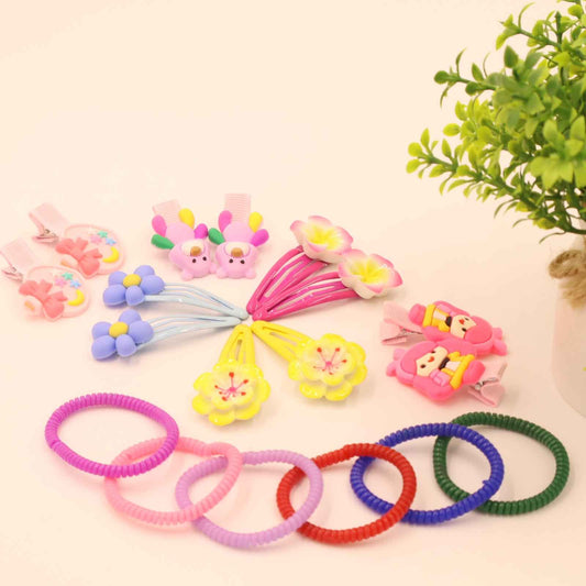 Hair Cuddles Cute Kids Hair Accessories Combo Set- Colorful Flower Hair Clips Hair Band