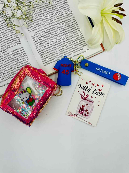 Keychain Set – Cricket Lover Boy & Cute Pouch Girl