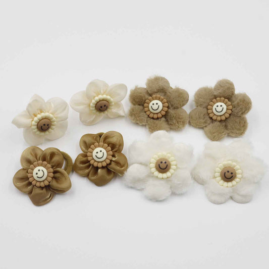 Hair Cuddles Fur & Fabric Flower Rubber Bands Hair Accessories Combo Set for Girls- Pair of 4
