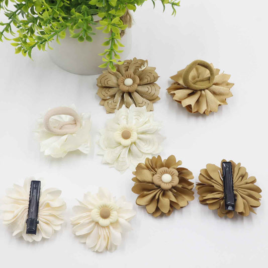 Hair Cuddles Flower Hair Clip & Rubber Band Combo Set – Pack of 8 for Girls