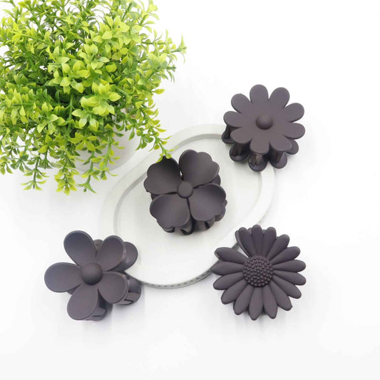 Hair Cuddles Matte Finish Flower Design Hair Claw Clips Combo Set for Women & Girls- Pack of 4