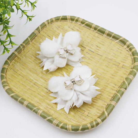 Hair Cuddles Fur Bow Hair Clip for Girls- Stylish Hair Accessories with Center Bow Embellishment- 1 Pair