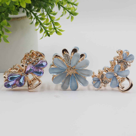 Hair Cuddles Stone Studded Hair Claws Combo Set – Pack of 3 | Stylish Non-Slip Hair Clutcher for Women & Girls