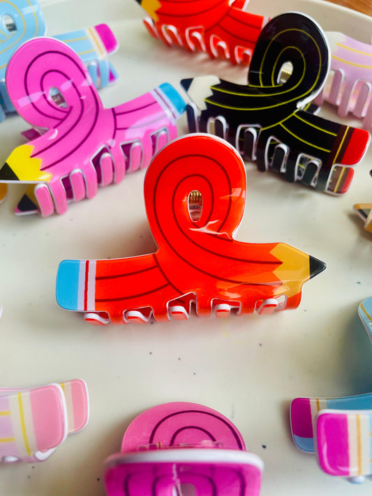Hair Cuddles Cute Pencil Shape Hair Claw Clip for Women & Girls | Funky School Stationery Style Clutcher | Strong Grip Daily Wear Hair Clamp