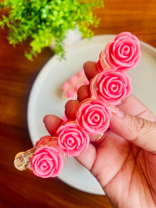 Hair Cuddles Rose Flower Banana Hair Clip for Women & Girls | Stylish Floral Banana Clutcher | Daily Wear / Party Wear | Strong Grip