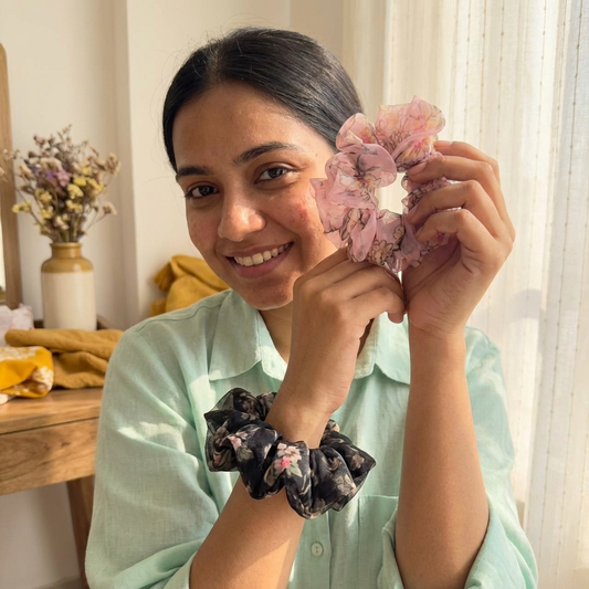 Floral Chiffon Scrunchies Set