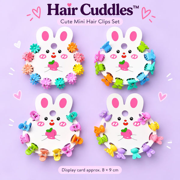 Pack of 40 Mini Hair Claw Clips – 4 Display Cards | Random Colors & Designs