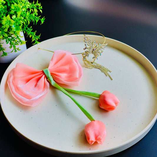 Hair Cuddles Tulip Bow Hair Clip with Butterfly Crystal Hairband | Premium Party Wear Hair Accessory for Women & Girls