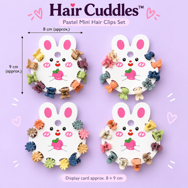 Pack of 40 Mini Hair Claw Clips – 4 Display Cards | Random Colors & Designs