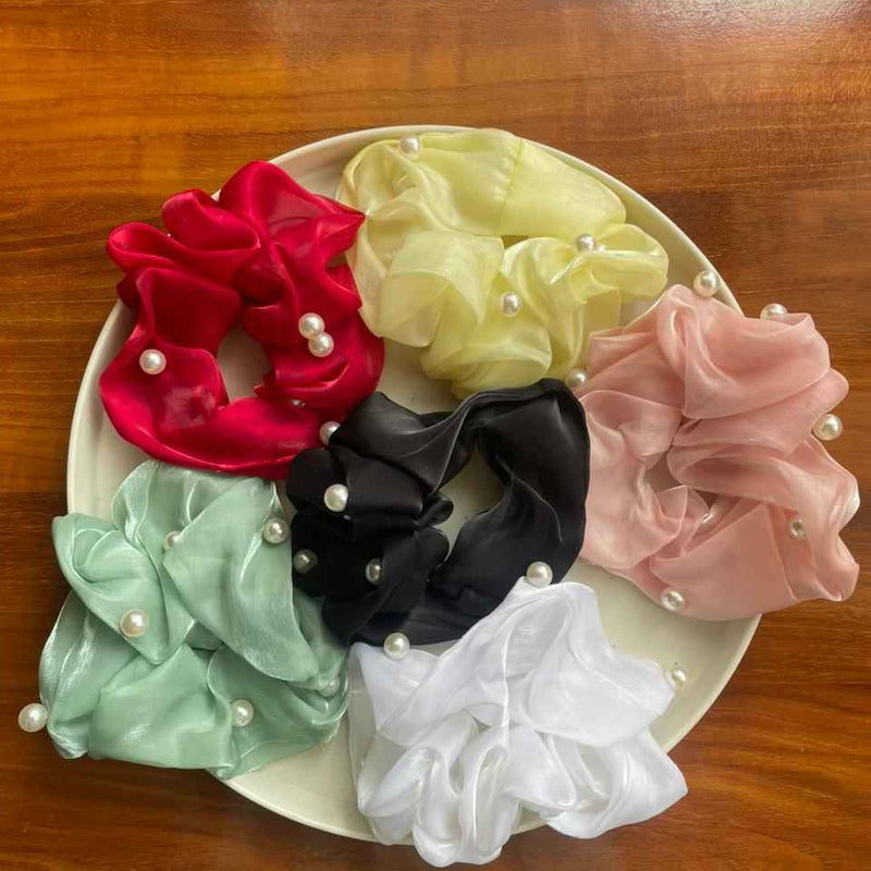 Pearl Satin Scrunchie for Women & Girls- Big Size