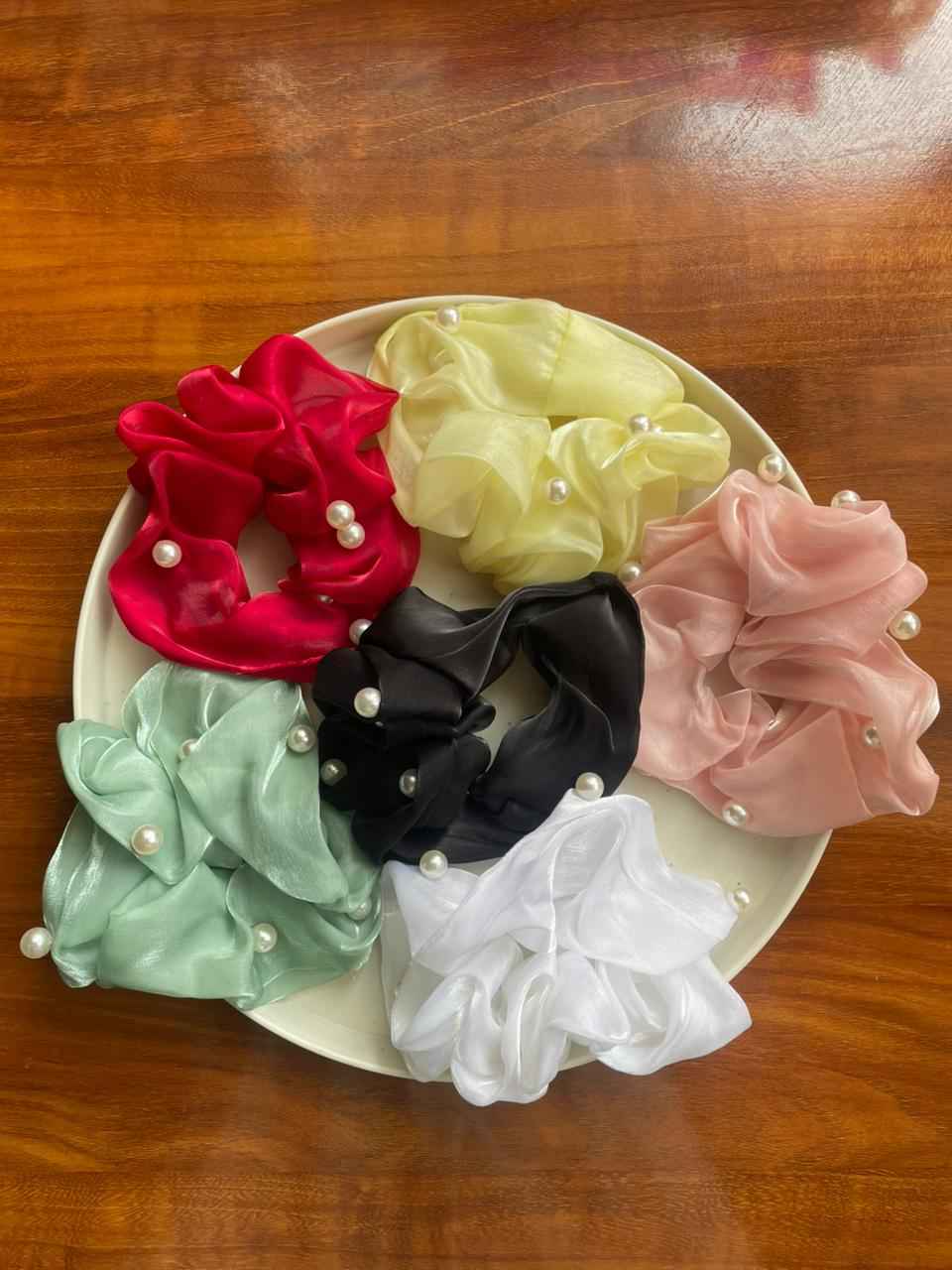 Pearl Satin Scrunchie for Women & Girls- Big Size