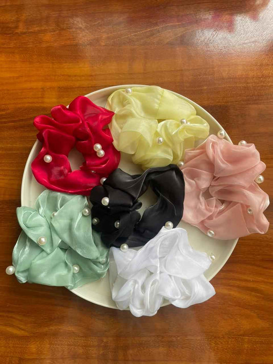 Pearl Satin Scrunchie for Women & Girls- Big Size
