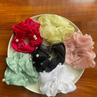Pearl Satin Scrunchie for Women & Girls- Big Size