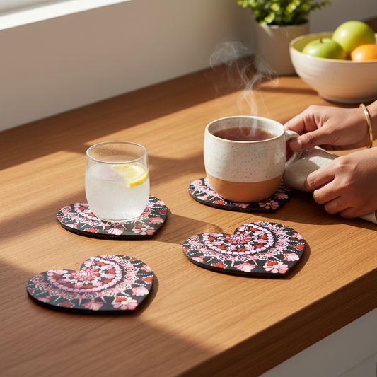 Mandala Heart Shape Coaster Set (Set of 3)