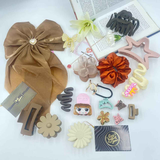 Girls Brown Gift Hamper – Elegant Hair Accessories & Scrunchie Set