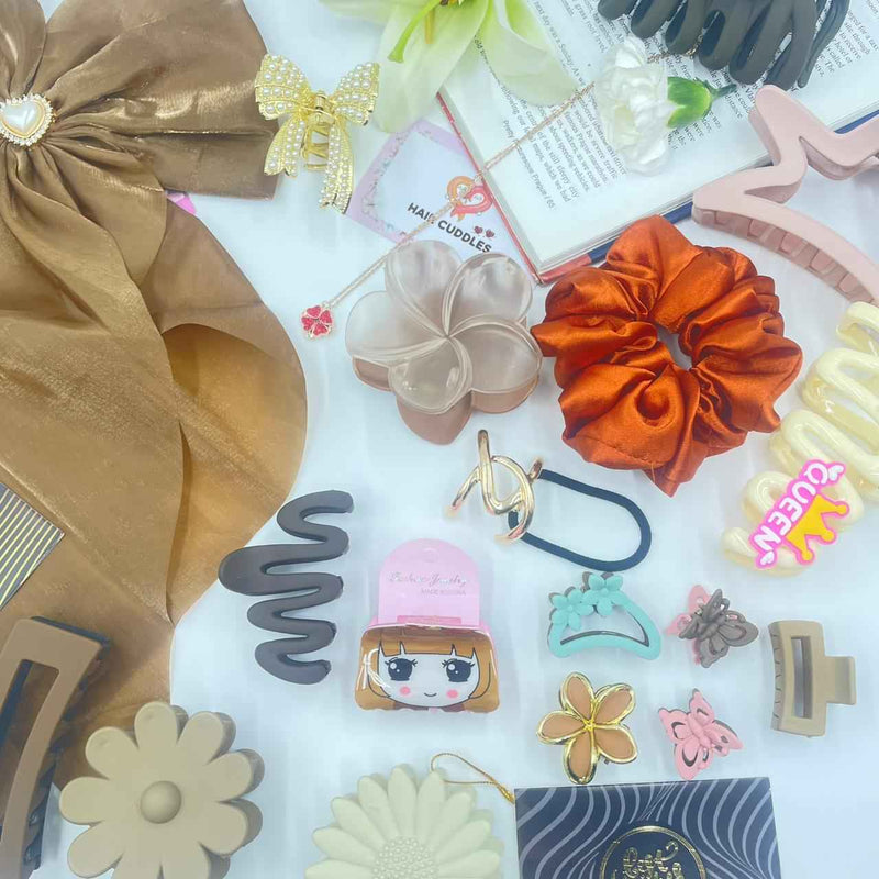 Girls Brown Gift Hamper – Elegant Hair Accessories & Scrunchie Set