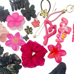Girls Pink & Black Gift Hamper – Stylish Hair Accessories Combo Set
