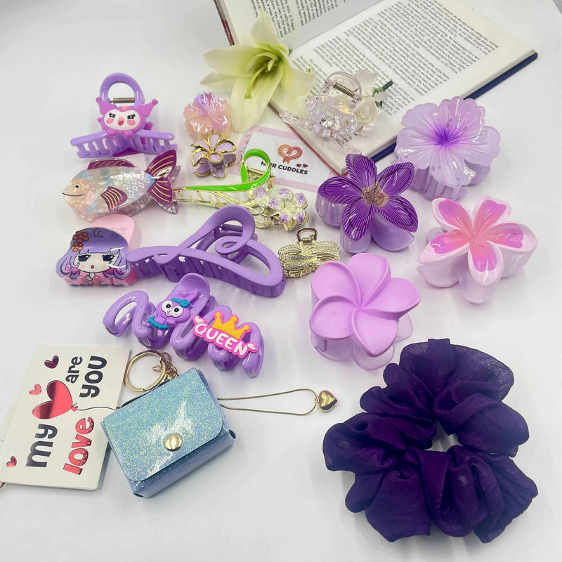 Girls Purple Gift Hamper – Cute Hair Accessories & Scrunchie Combo Set