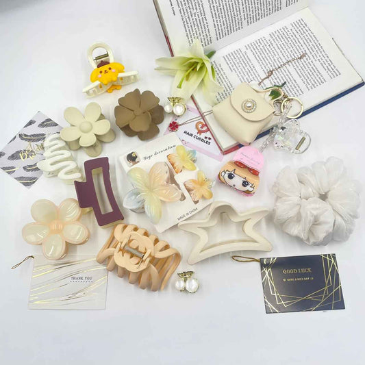 Girls White & Beige Gift Hamper – Elegant Hair Accessories Combo Set