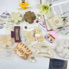 Girls White & Beige Gift Hamper – Elegant Hair Accessories Combo Set