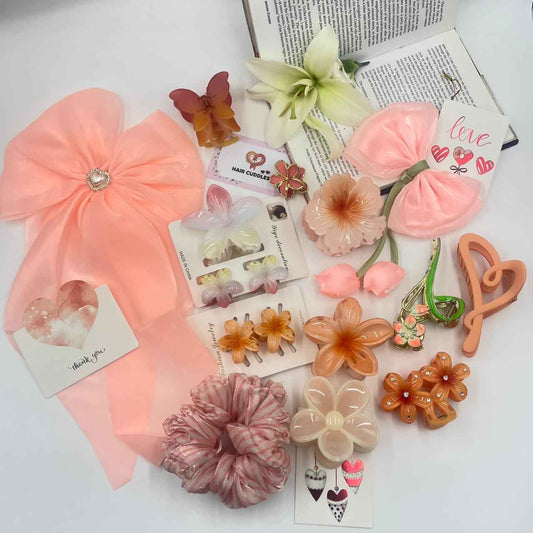 Girls Peach Gift Hamper – Cute Hair Accessories & Scrunchie Combo Set