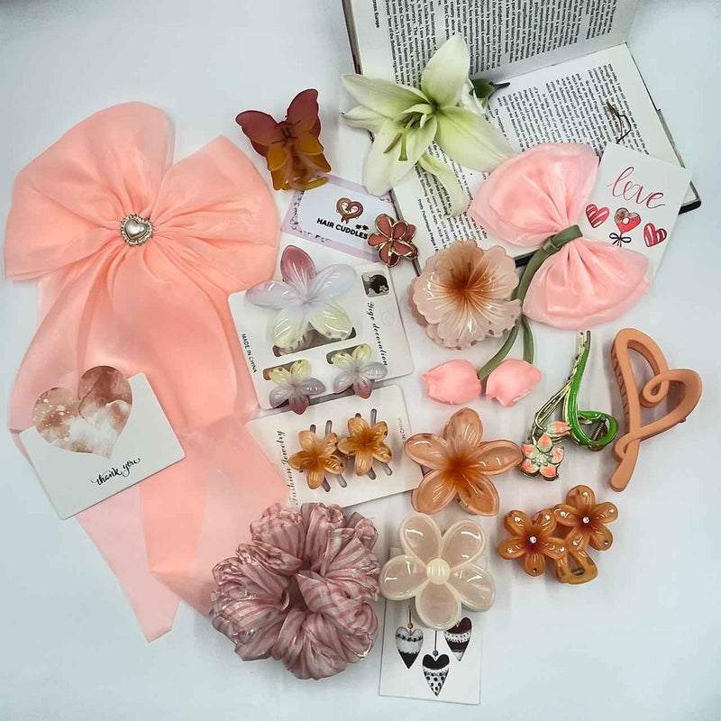 Girls Peach Gift Hamper – Cute Hair Accessories & Scrunchie Combo Set