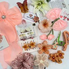 Girls Peach Gift Hamper – Cute Hair Accessories & Scrunchie Combo Set