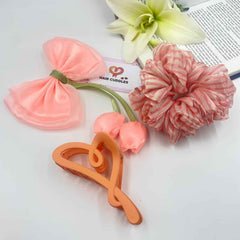 Girls Peach Gift Hamper – Cute Hair Accessories & Scrunchie Combo Set