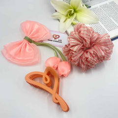 Girls Peach Gift Hamper – Cute Hair Accessories & Scrunchie Combo Set