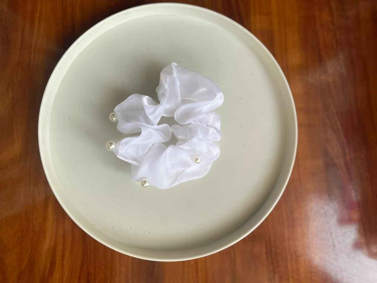 Pearl Satin Scrunchie for Women & Girls- Big Size