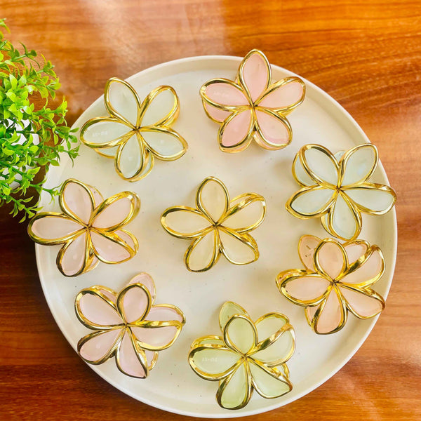 Flower Hairclaw Clip with Golden Outline- Big Size