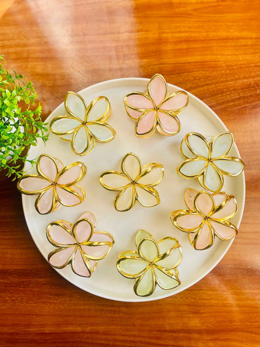 Flower Hairclaw Clip with Golden Outline- Big Size