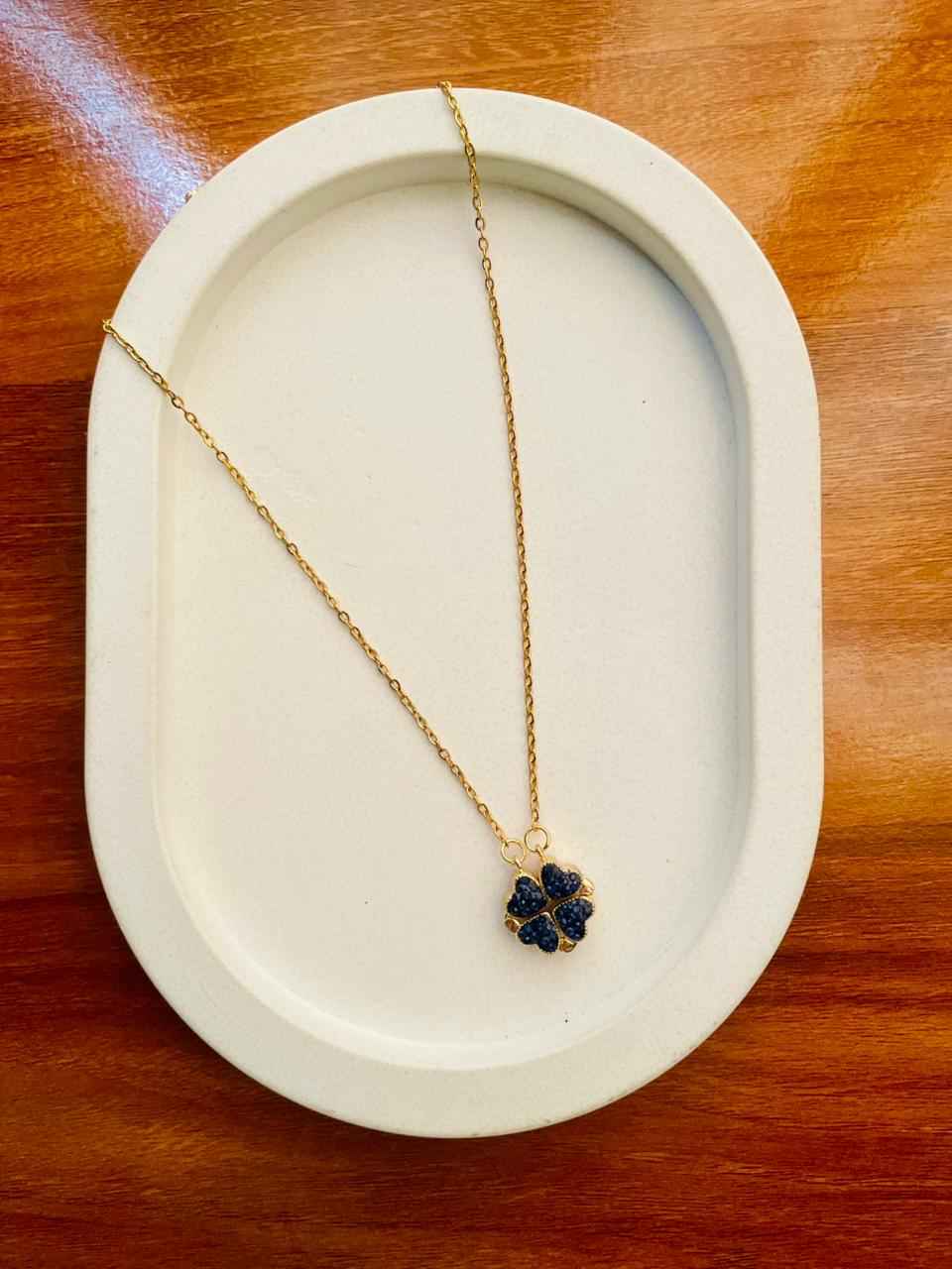 2 in 1 Reversible Heart to Flower Pendant Chain- Red & Blue