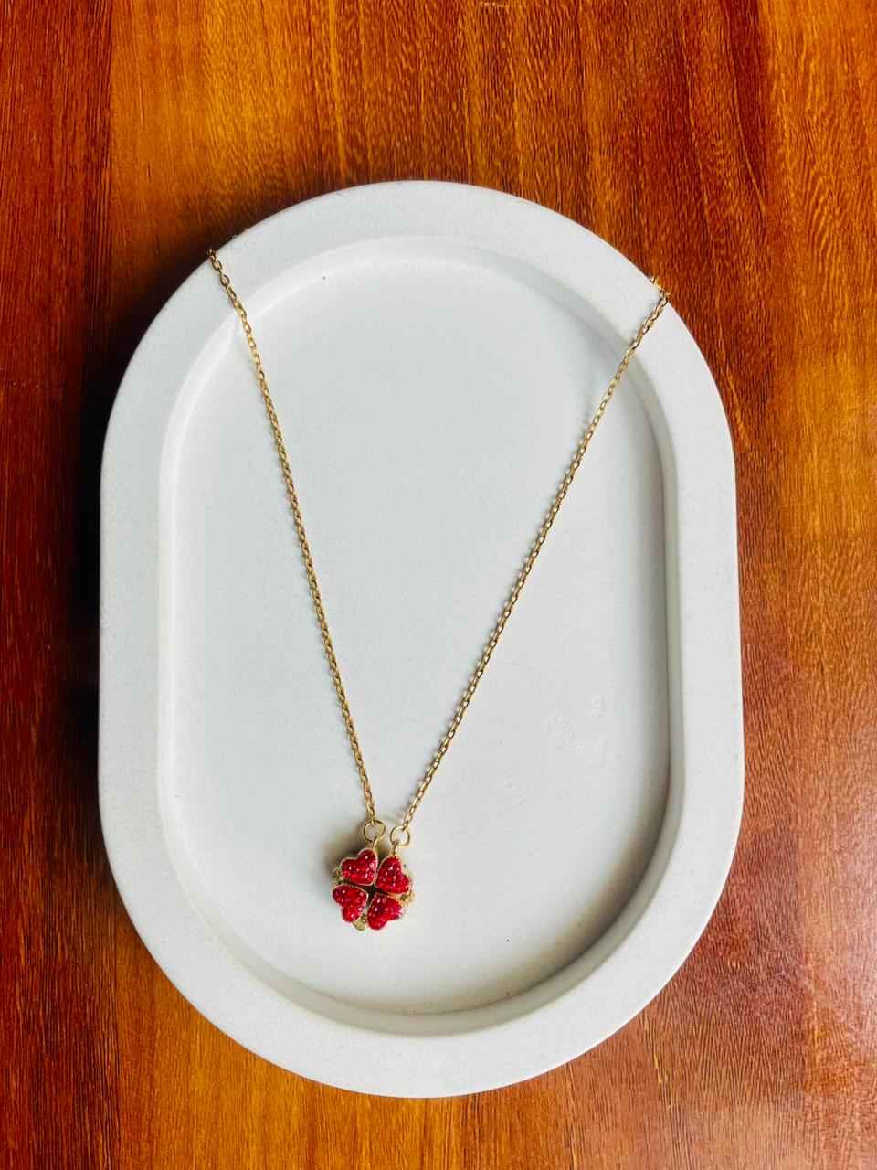 2 in 1 Reversible Heart to Flower Pendant Chain- Red & Blue