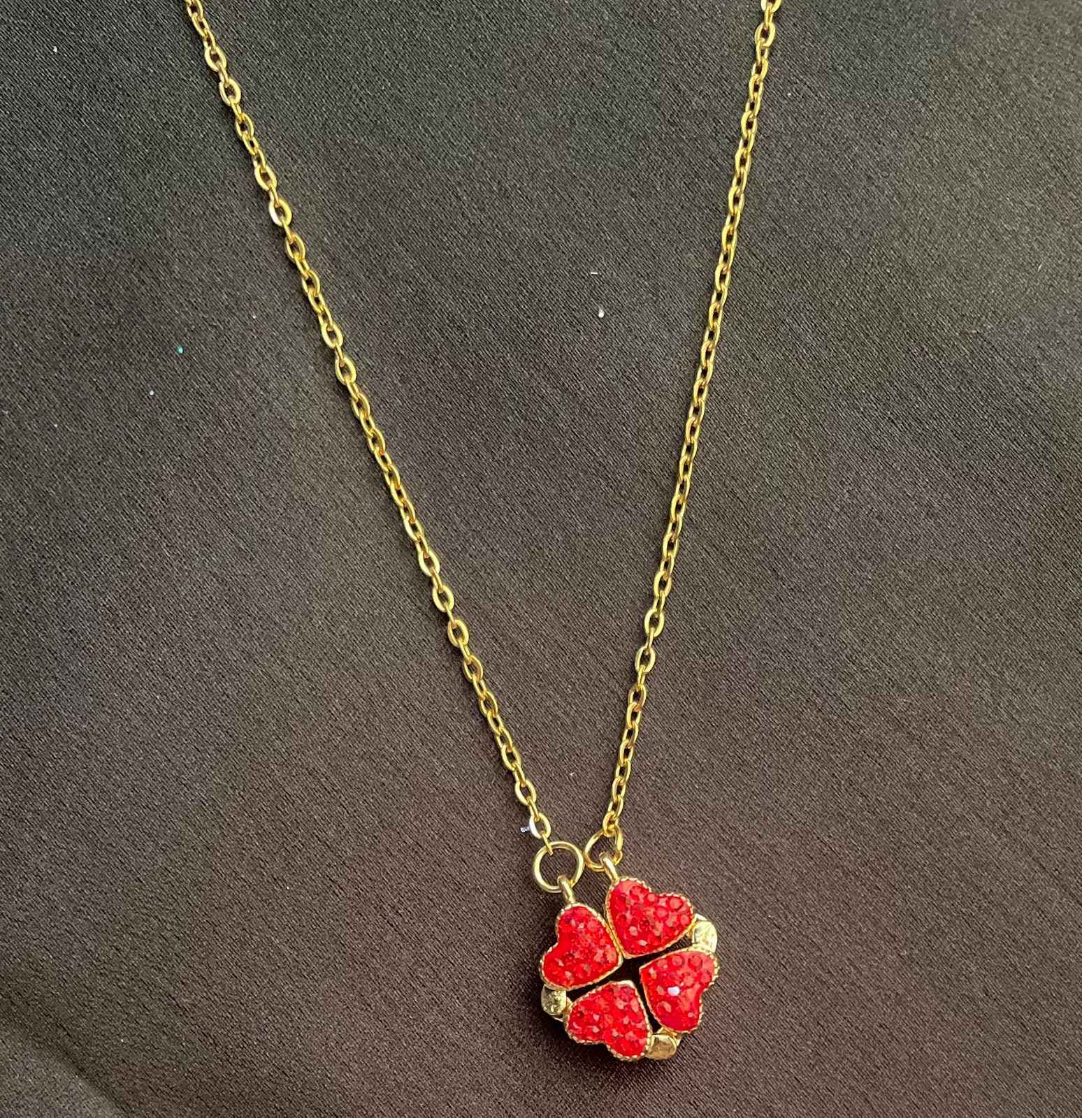 2 in 1 Reversible Heart to Flower Pendant Chain- Red & Blue