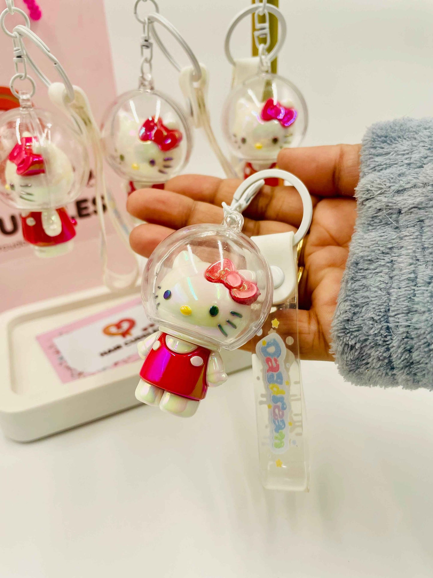 Cute Hello Kitty Keychain | Anime Style Key Ring for Kids | Bag, Backpack & Car Keychain | Pink & White