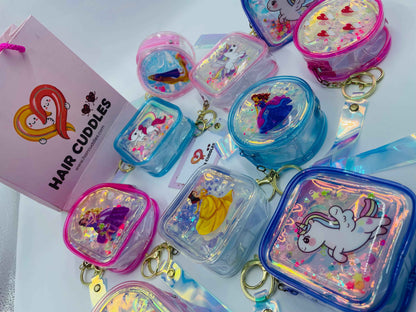 Holographic Princess Unicorn Pouch Keychain | Glitter Bag Charm- Random Piece as per availability