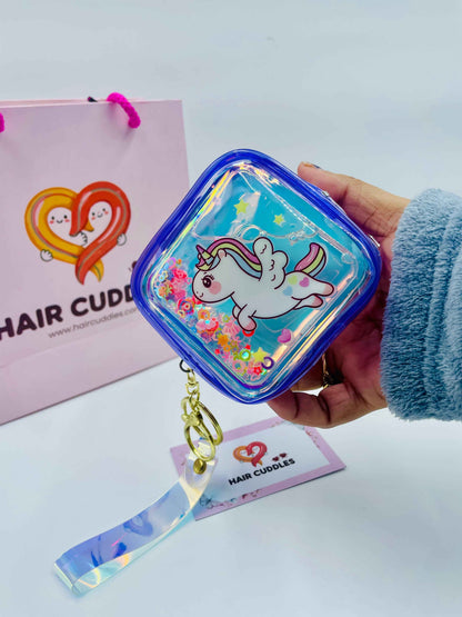 Holographic Princess Unicorn Pouch Keychain | Glitter Bag Charm- Random Piece as per availability