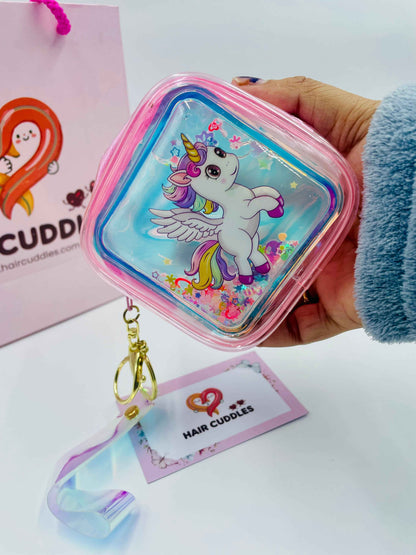 Holographic Princess Unicorn Pouch Keychain | Glitter Bag Charm- Random Piece as per availability