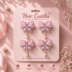 Hair Clip Set with Dangling Pearl Charm – Pink