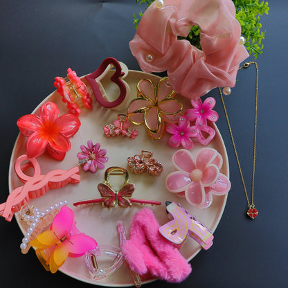 Hair Cuddles Premium Hair Claw Clip Combo with Pendent Chain, Floral & Butterfly Designs Stylish Clutcher Set for Women & Girls (Pack of 18)