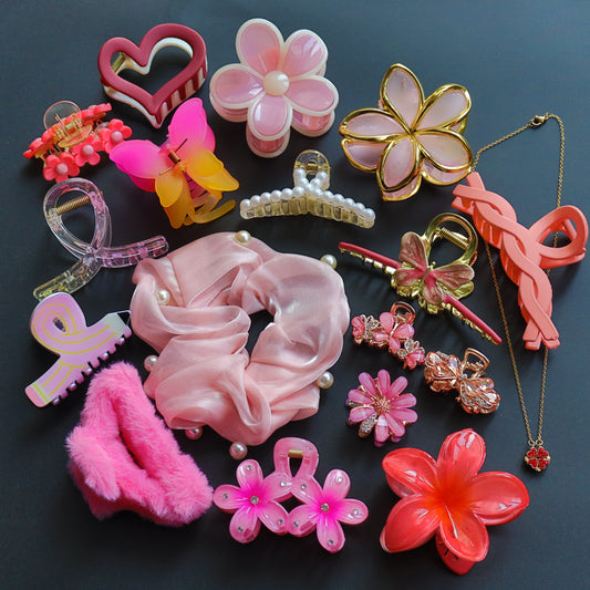 Hair Cuddles Premium Hair Claw Clip Combo with Pendent Chain, Floral & Butterfly Designs Stylish Clutcher Set for Women & Girls (Pack of 18)