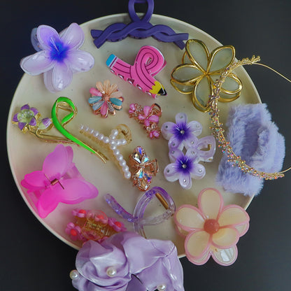 Hair Cuddles Premium Hair Claw Clip Combo with Hairband, Floral & Butterfly Designs Stylish Clutcher Set for Women & Girls (Set of 18)