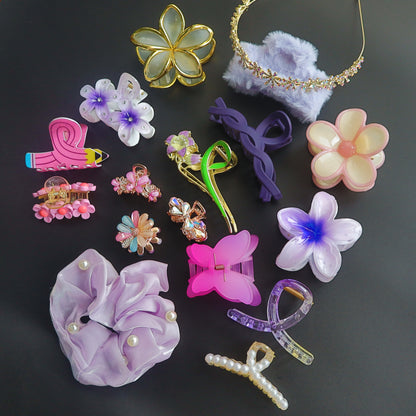 Hair Cuddles Premium Hair Claw Clip Combo with Hairband, Floral & Butterfly Designs Stylish Clutcher Set for Women & Girls (Set of 18)