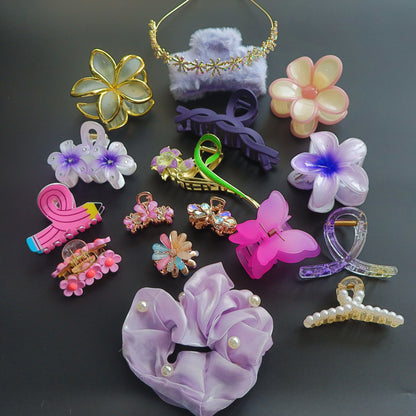 Hair Cuddles Premium Hair Claw Clip Combo with Hairband, Floral & Butterfly Designs Stylish Clutcher Set for Women & Girls (Set of 18)