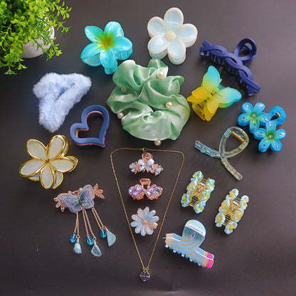 Hair Cuddles Premium Hair Claw Clip Combo with Pendent Chain, Floral & Butterfly Designs Stylish Clutcher Set for Women & Girls (Pack of 18)