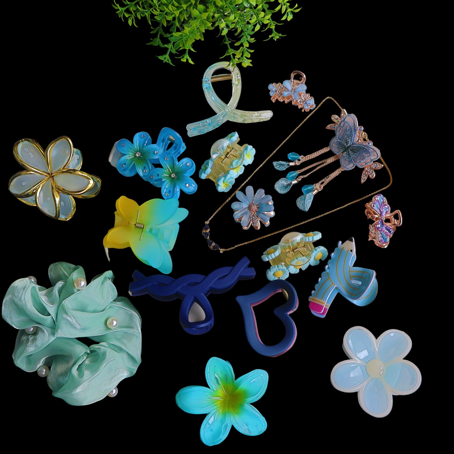 Hair Cuddles Premium Hair Claw Clip Combo with Pendent Chain, Floral & Butterfly Designs Stylish Clutcher Set for Women & Girls (Pack of 18)