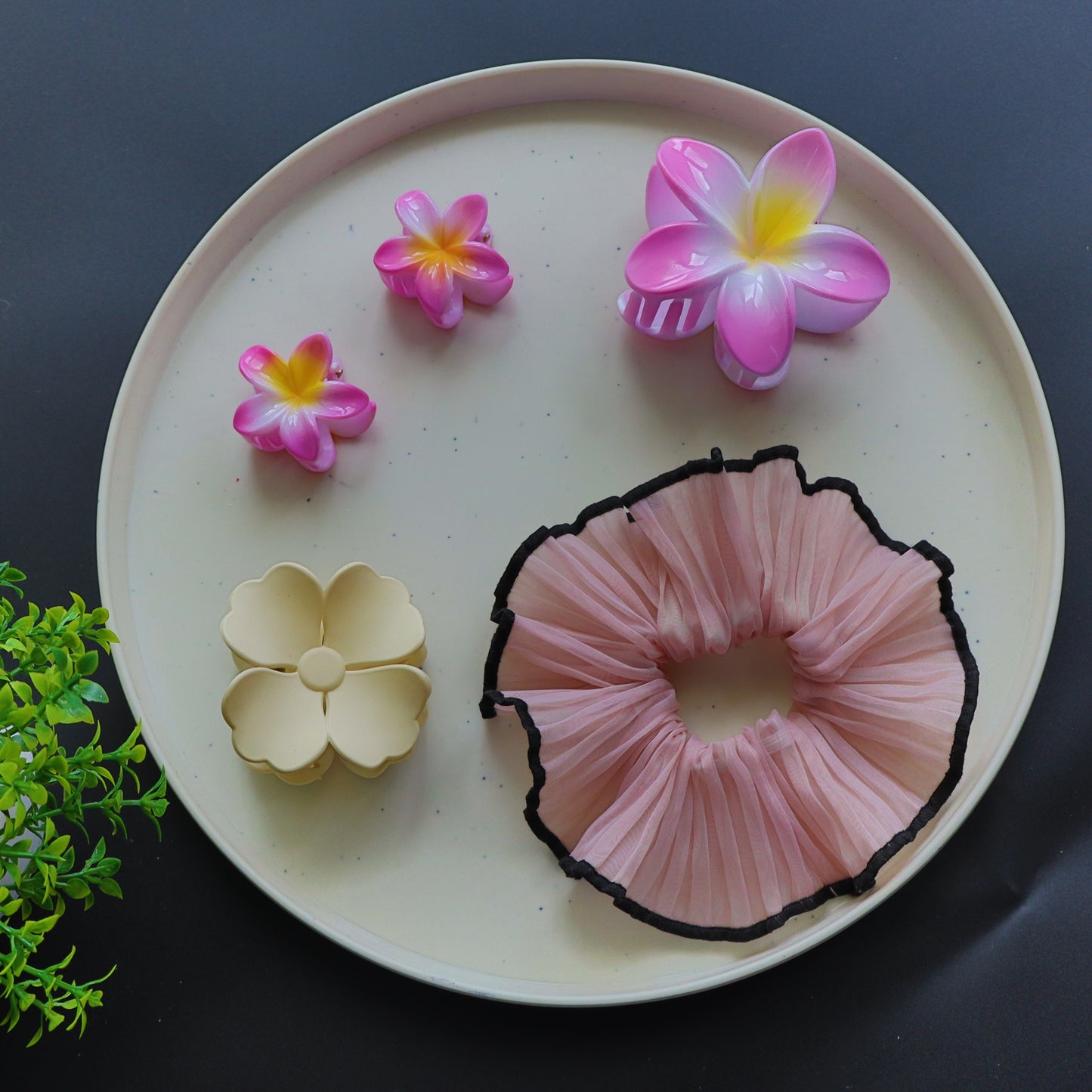 Hair Cuddles Flower Claw Clip & Scrunchie Combo for Girls & Women | Premium Matte & Flower Hair Claw Clips with Soft Fabric Scrunchie | Party & Daily Wear Hair Accessories