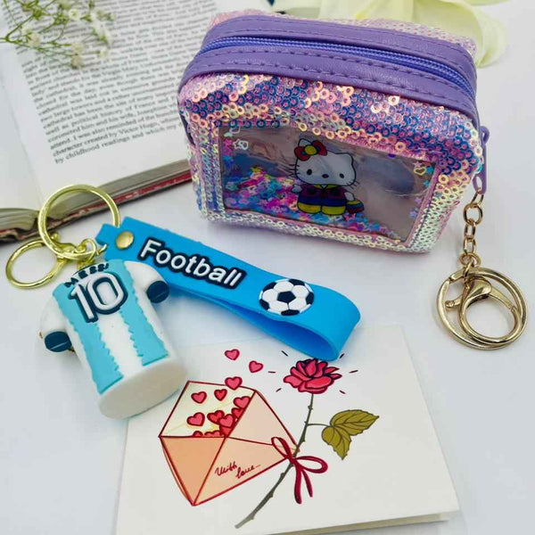 Keychain Set – Football Fan Boy & Cute Sequin Pouch Girl